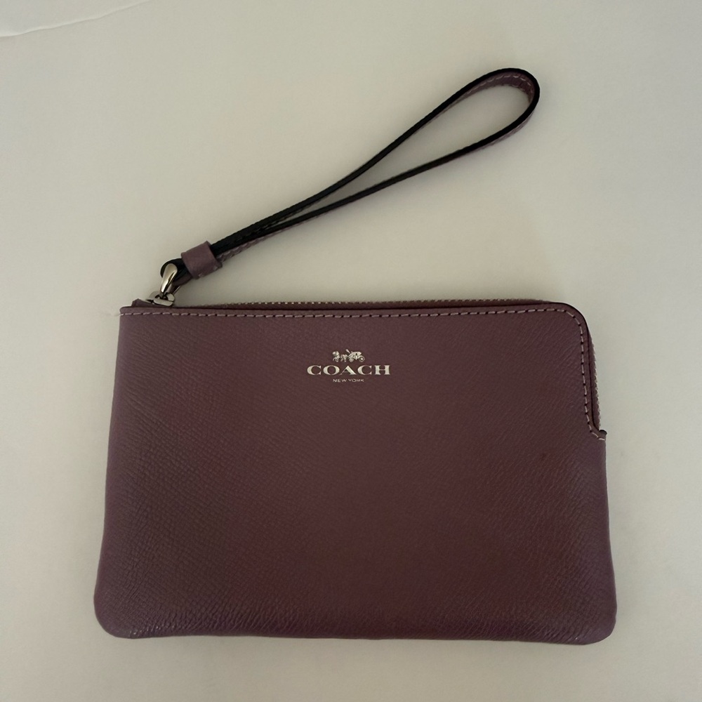 Coach Plum Leather Zip Wristlet with Gold Logo